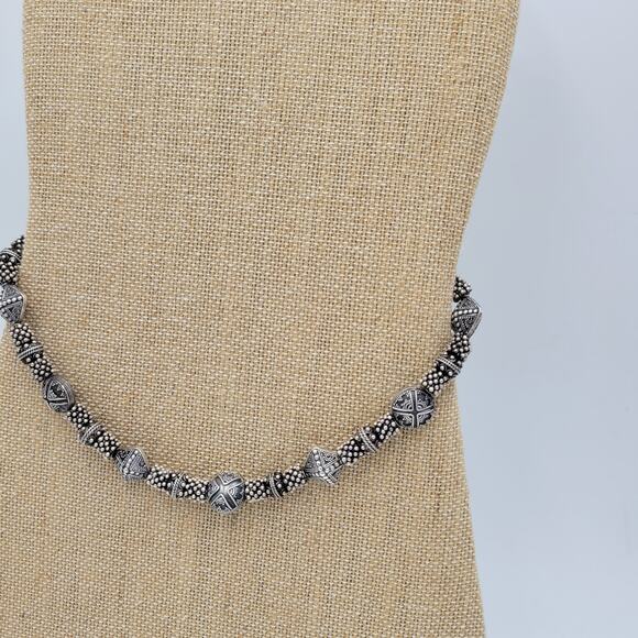 Vintage 925 Granulated Silver Bead Necklace 17" Heavy Gem Stone Toggle‎ Handmade - Picture 11 of 12
